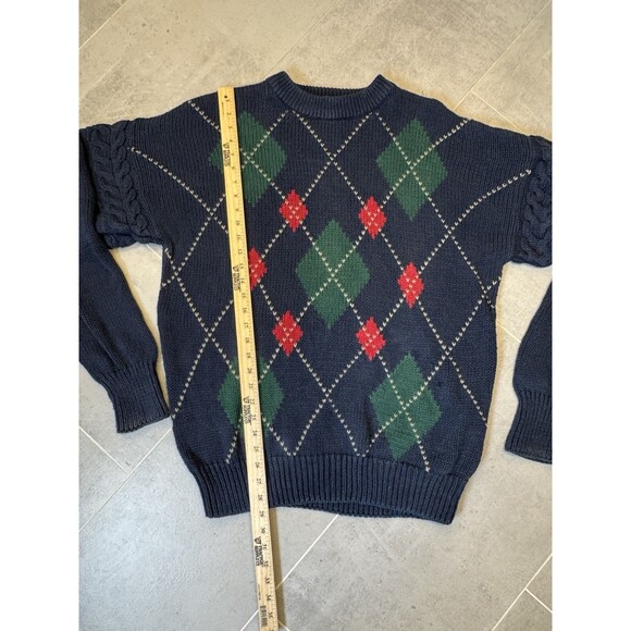 Vintage Structure Sweater Men’s XL Blue Argyle Cable Knit Sleeves Heavyweight - Picture 9 of 13